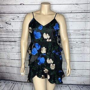 Lulus NWT Size XL Floral Embroidery Peplum Waist Ruffle Formal Mini Dress